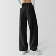 thumbnail image 3 of Ladies' High Waisted Wide Leg Sweatpants - Polyester Fabric - Casual Straight Leg Design, 3 of 7