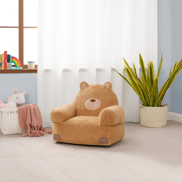 Lounge & Co KidsTeddy Bear Large Foam Filled Bean Bag Chair, Brown Plush, 25" W x 20" D x 23" H