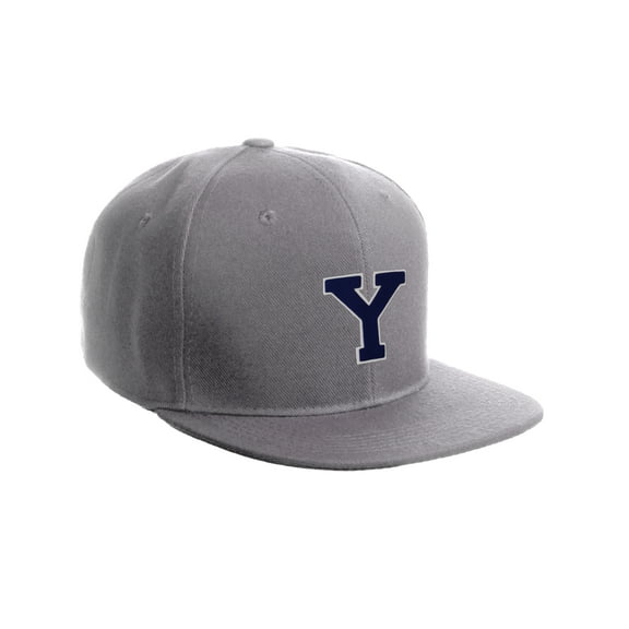 Classic Snapback Hat Custom A to Z Initial Letters, Light Grey Cap White Navy