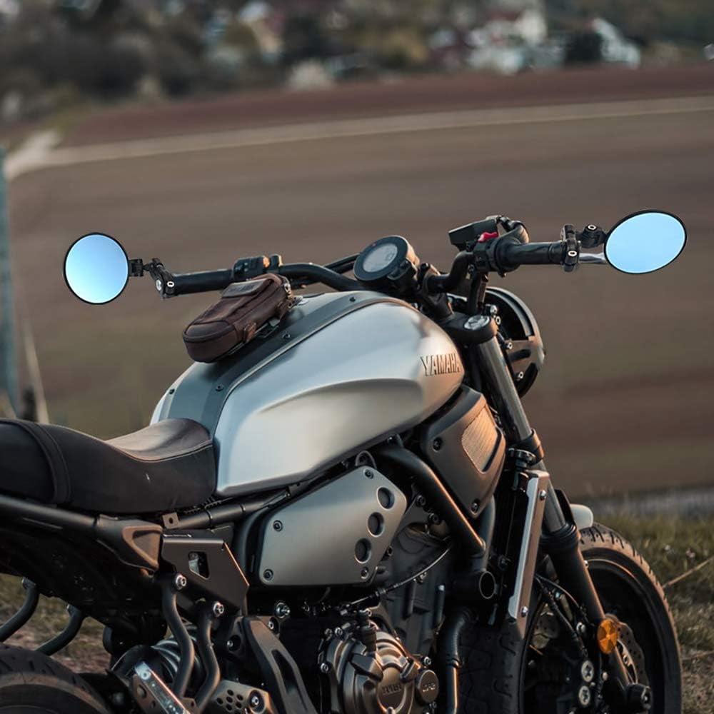 Trkimal Universal Motorcycle Mirrors Handle Bar Rear View Blue Mirrors - 3 Inch Round Folding Bar End Side Mirror Anti-Glare Compatible with Street Bikes Sports Scooter Chopper Cruiser
