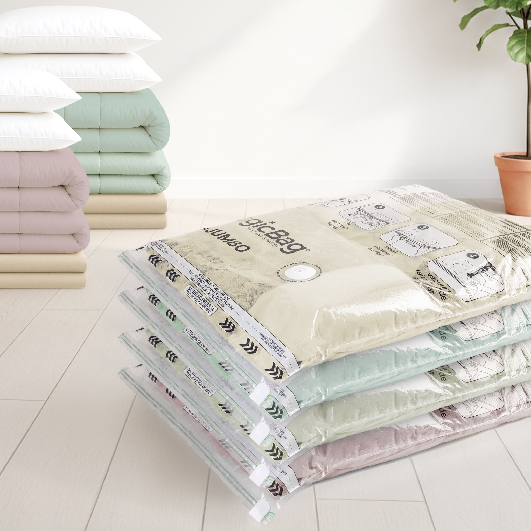 MagicBag Jumbo Vacuum Storage Bags, 4 Pack Flat Compression Bags for Bedding, Space Saving & Airtight