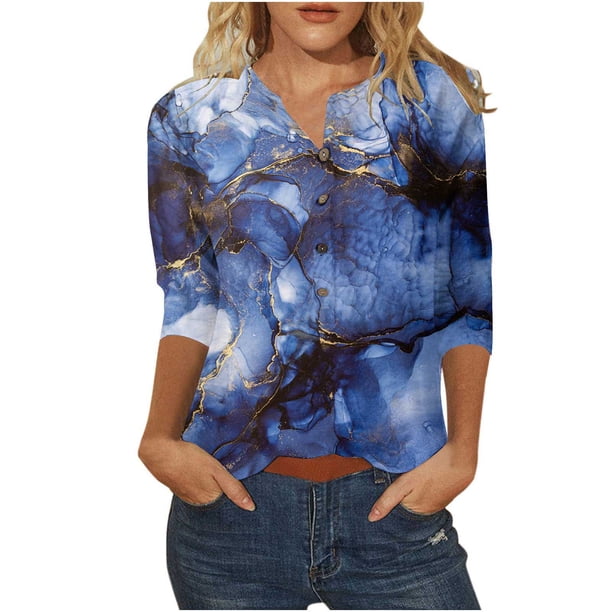 Elegante blusa casual con manga 3/4 y botones para mujer OAVQHLG3B Store lin121212