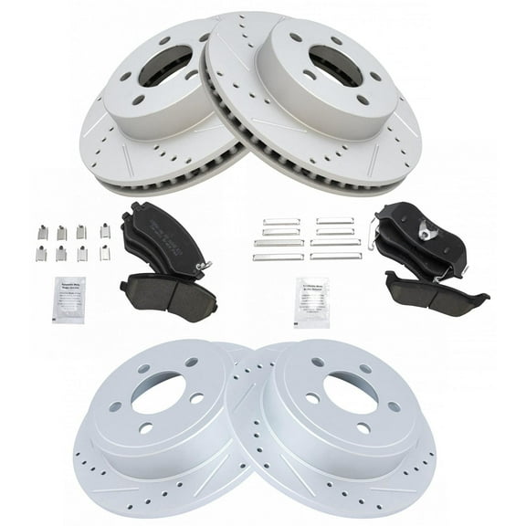 TRQ Front and Rear Performance Brake Pad & Rotor Kit Brake Pads Brake Rotors Set Ceramic Premium G-Coated Fits Select 2003-2007 Jeep Liberty