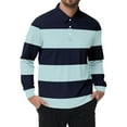 thumbnail image 2 of Polo Shirts for Men Striped Casual Button Down Collared Long Sleeve Tops Fall Loose Fit Comfy Breathable Mens Shirts, 2 of 3