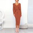 thumbnail image 6 of DECILRO dresses for women 2023 Women's Trends Knitted Long Sleeve V-Neck Sexy Hip Wrap Warm Sweater Dress Orange XL, 6 of 9