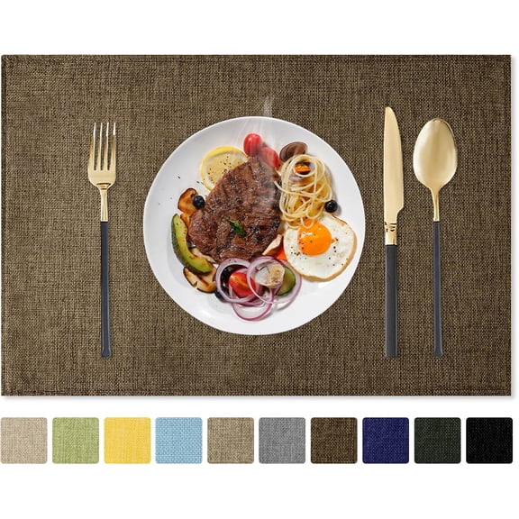 Placemats Set of 4-12 x 18 Inch, Heat Resistant Double Layered Thickened Burlap Place Mats, Washable Faux Linen Farmhouse Table Mats for Kitchen/Dining/Party/Outdoor