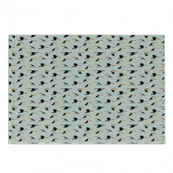 Tropical Cutting Board, Exotic Toucan Birds Pattern Horizontal Stripes Background Summer Season, Decorative Tempered Glass Cutting and Serving Board, in 3 Sizes, by Ambesonne