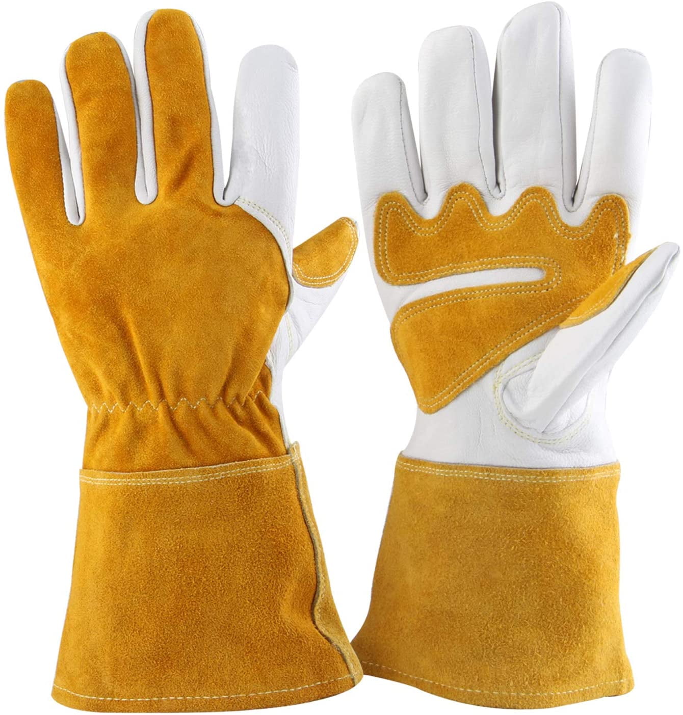 Gardening Gloves for Women/Men L, YELLOW Alomidds Rose Pruning Thorn & Cut Proof Long Elbow Durable Cowhide Leather Gardening Gloves for Pruning Cacti Rose and Thorny Bushes