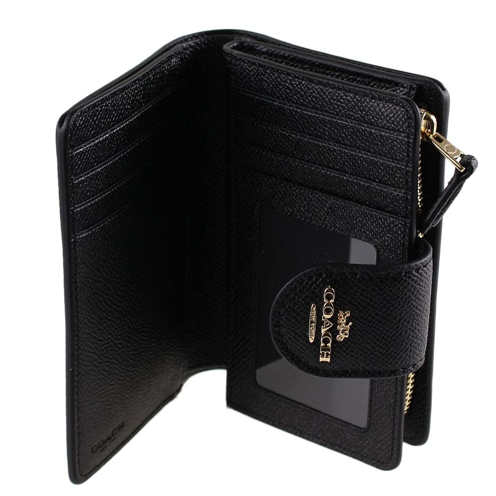 Coach Medium Corner Zip Wallet In Black W/ Gold Hardware