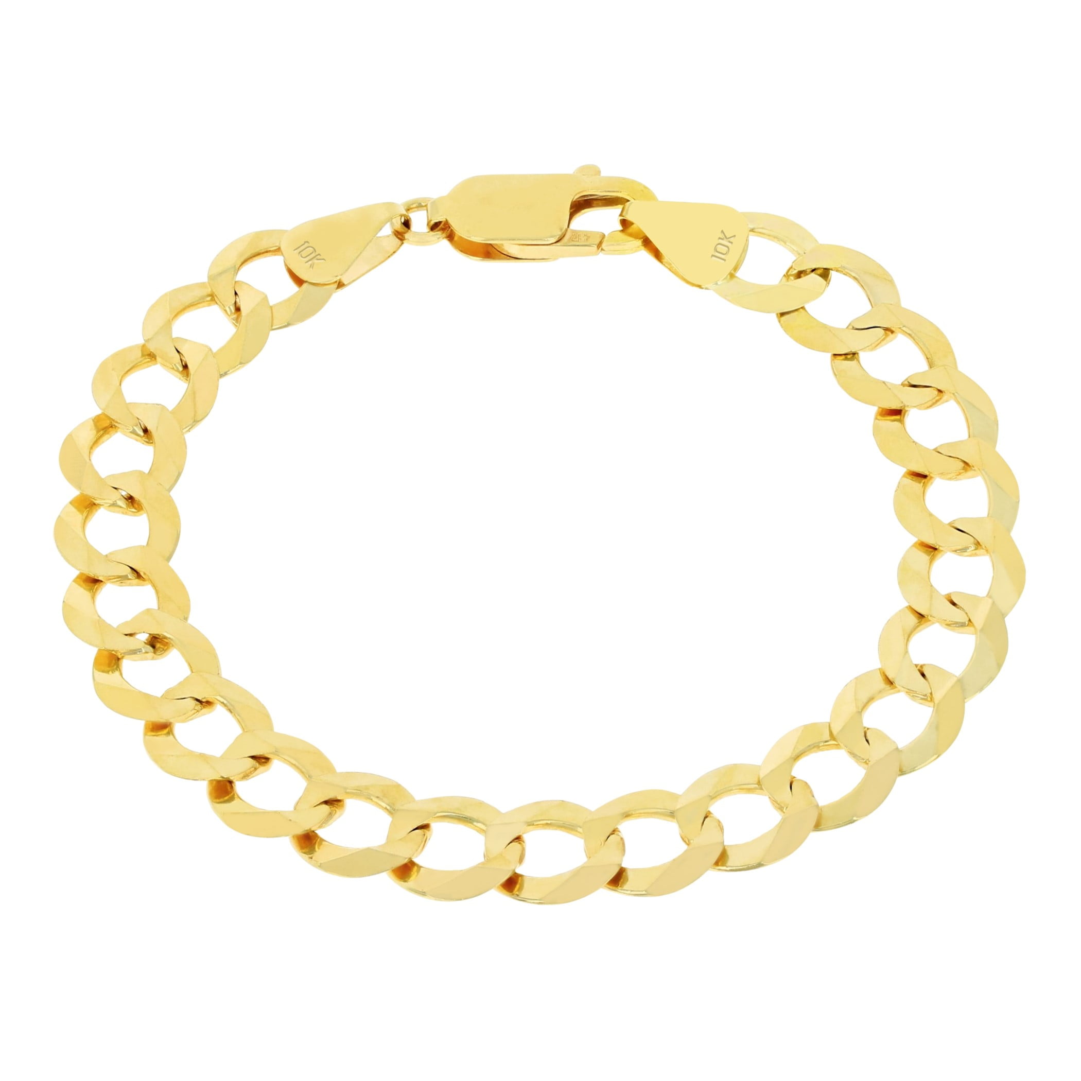 Nuragold 10k Real Yellow Gold Solid Cuban Curb Link 8mm Chain Bracelet (7"-9") Italian Jewelry for Men