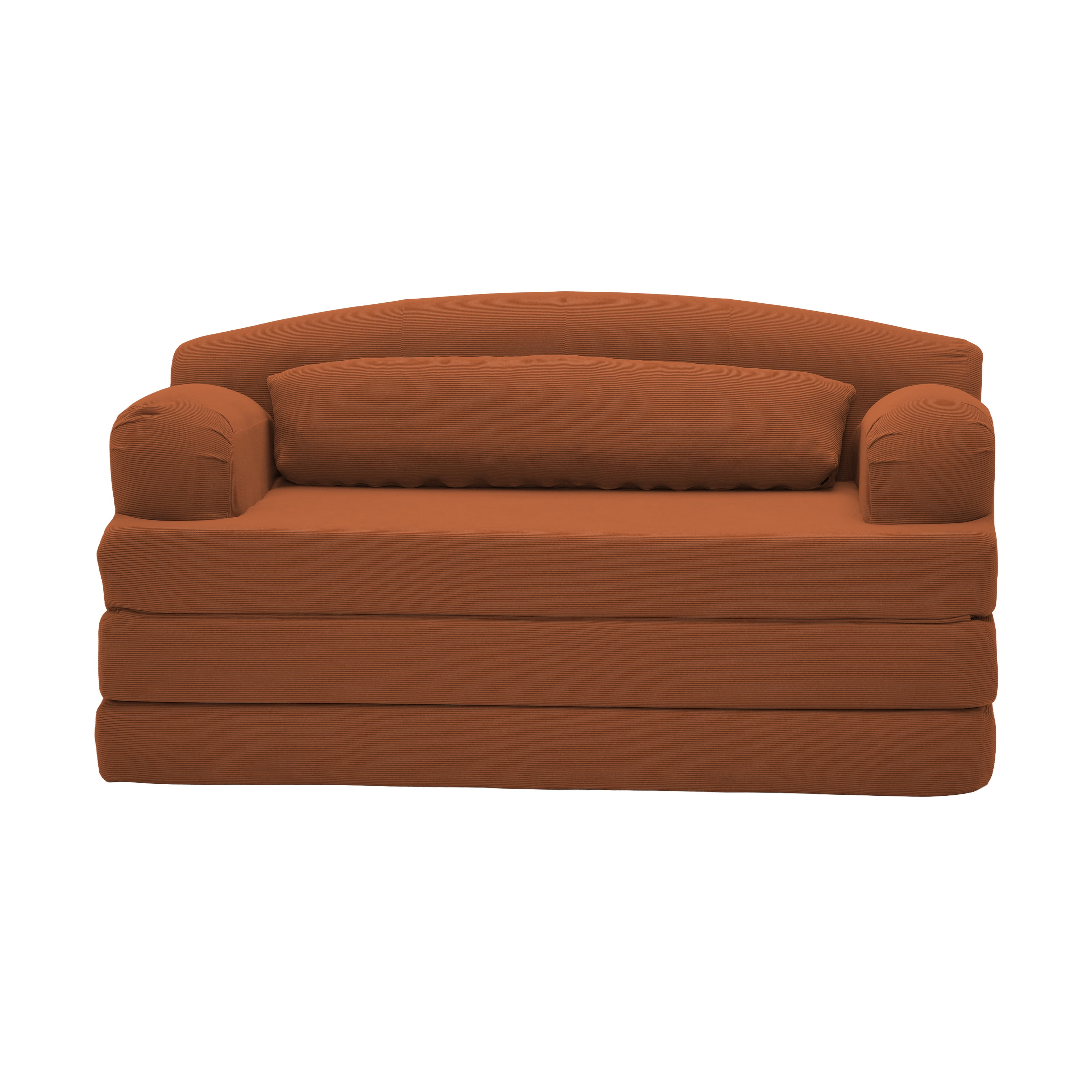 Leumius Futon Sofa Bed, Convertible Sofa Bed,Folding Boneless Couches,Low-Profile Boneless Couch for Living Room,15.8" H Low Seat Small 57" Foldable Floor Sleeper Mattress Lounge Space‑Saving,Orange