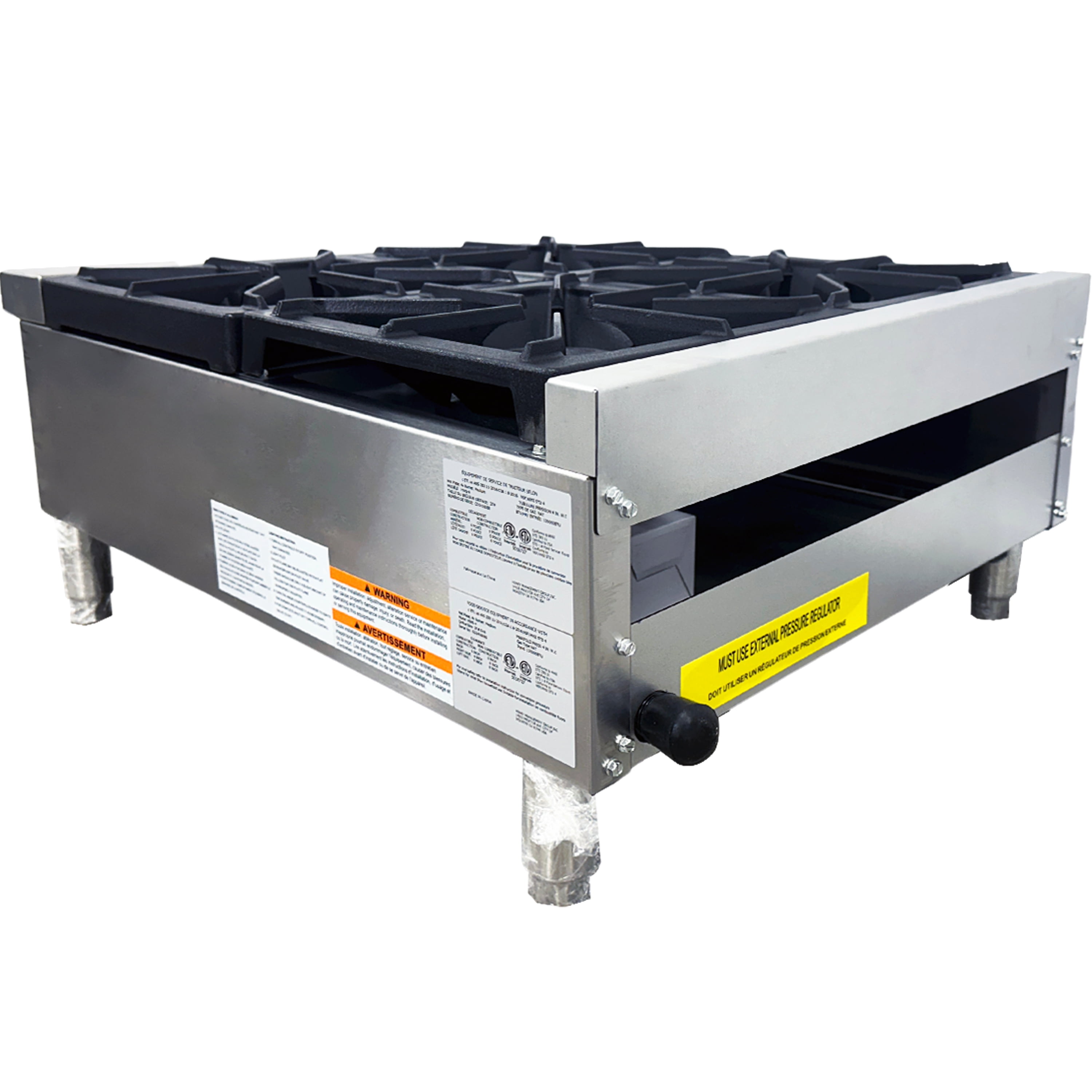 Commercial Gas Hot Plate 4 Burner – 120,000 BTU, Stainless Steel Countertop Range with Heavy Duty Cast Iron Grates, ETL & NSF Certified – Natural Gas & Propane Convertible