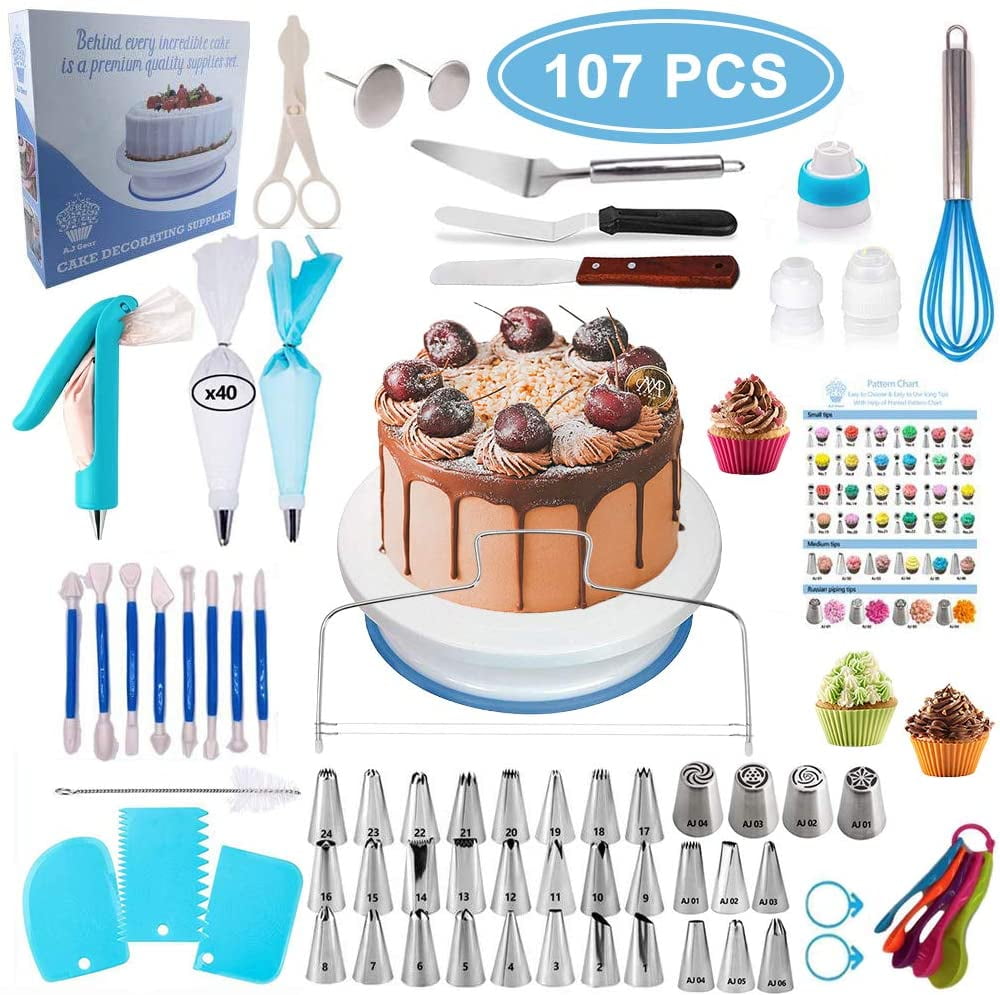 Cake Decorating Supplies Kit for Beginners 190PCS Cake Decorating Starter Kit with Cake Rotating Turntable and Muffin Cup Mold for Cake Lovers 90pcs