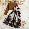 thumbnail image 4 of ZHOGXU Big Kids Girls Outfits Two Piece Retro Style Sleeveless Suspenders Plaid Print Dress And Long Sleeve Jacket Fashion Comfortable Set For Daily Wear Brown 7-8 Years, 4 of 9
