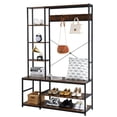 thumbnail image 4 of Entryway Hall Trees with Hooks, Storage Shelves and Shoes Bench, Freestanding Closet Organizer Clothes Rack with Coat Rack, Closet Garments Shelf for Hallway, Bedroom-Black Vingtage Walnut, 4 of 5