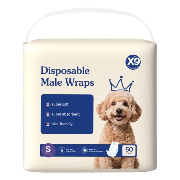 X9 Disposable Male Dog Wraps Small Size 50 Count, Super Absorbent & Leak-Proof Dog Diapers Belly Bands for Dogs, Incontinence & Marking (Waist 12"-19")