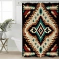 thumbnail image 2 of Brown Teal Red Boho Shower Curtains for Bathroom Waterproof Fabric Bath Curtains Decor Bath Tub Curtain Southwestern Vintage Geometric Art Decorative Shower Curtain Sets with 12 Hooks, 72x72 Inch, 2 of 6