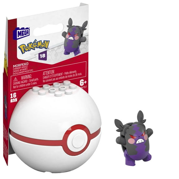MEGA Pokemon Morpeko Building Toy Kit, Poseable Action Figure with Poke Ball (16 Pieces) for Kids