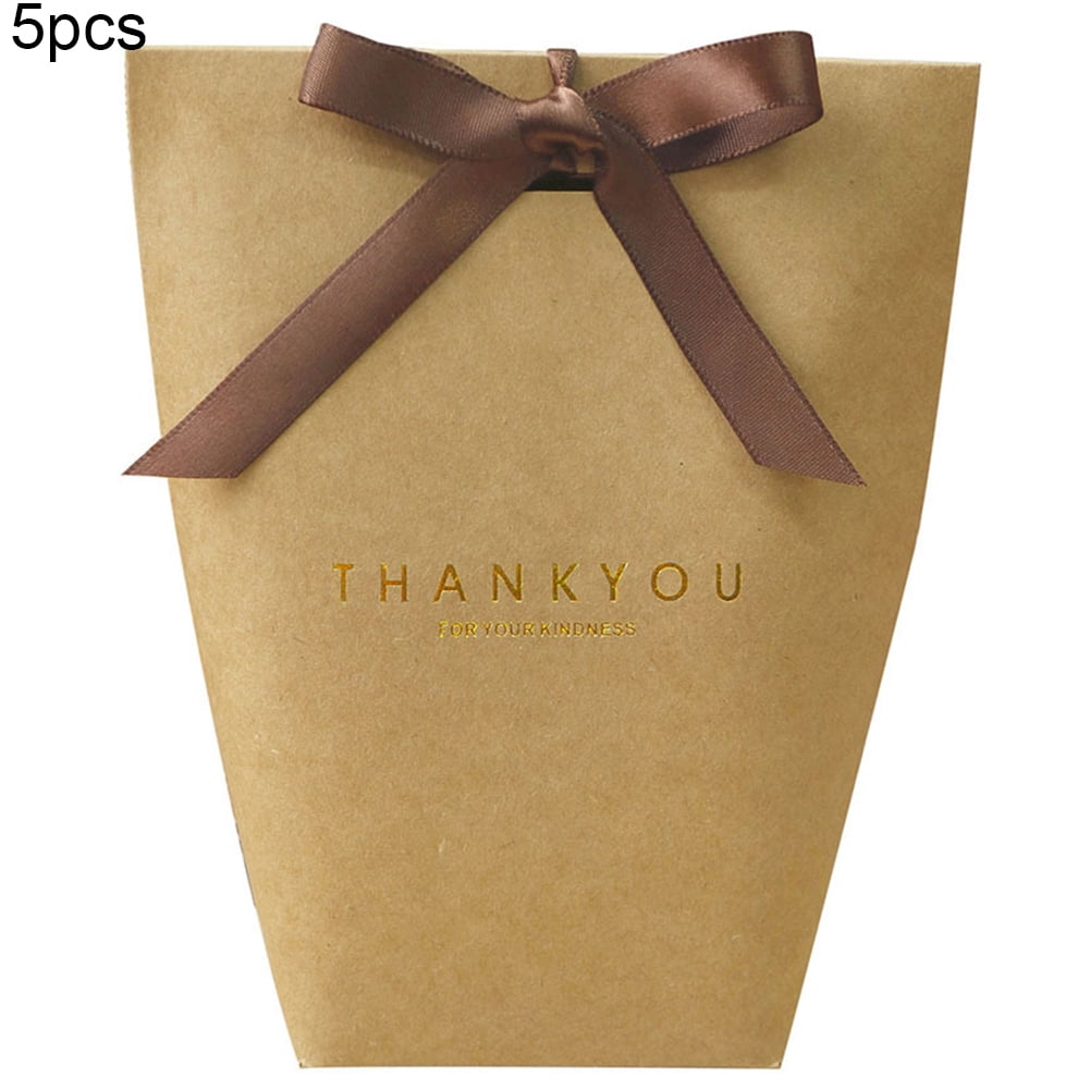 5Pcs Medium Size Gift Bags Gold FoilThank You Brown Paper Bags with