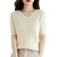 thumbnail image 2 of Chandails d'Automne d'Hiver Grande Taille pour Femmes T-Shirt Ample à Col Rond à Manches Courtes avec Bas en Tricot Court Beige TG, 2 of 4