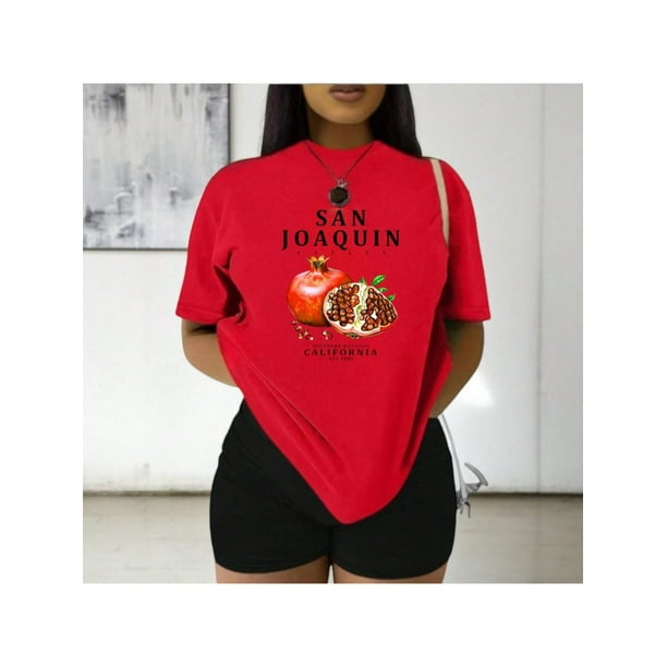 Playera Frutal Granadas San Joaquin Valley – Estilo Fresco con Sabor a Granada Ropa Para Mujer Color Rojo Talla Mediana Marca Emil SaEs