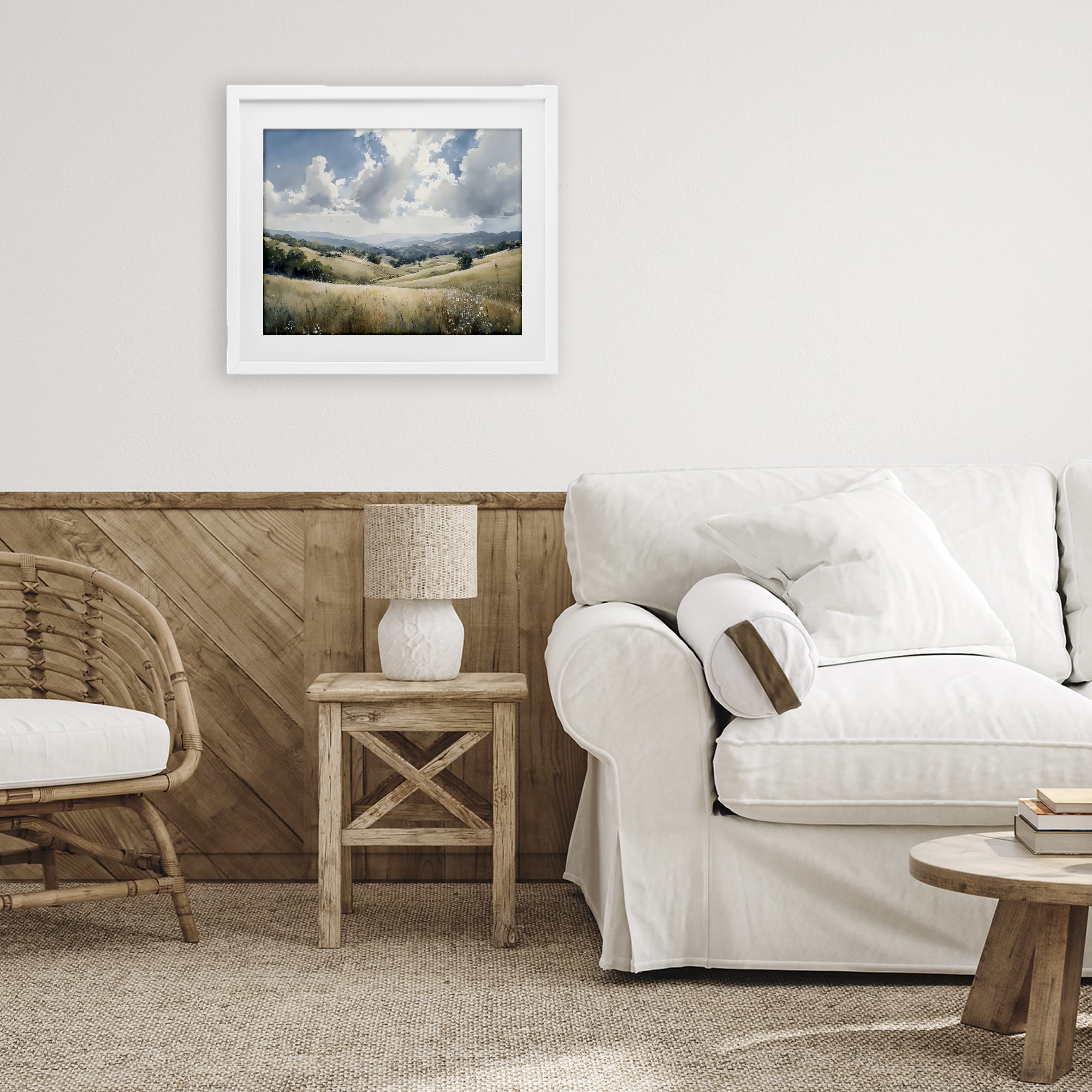 Stupell Industries Distant Hill House in Meadow White Framed Print Under Glass, design by Franklyn Gregory