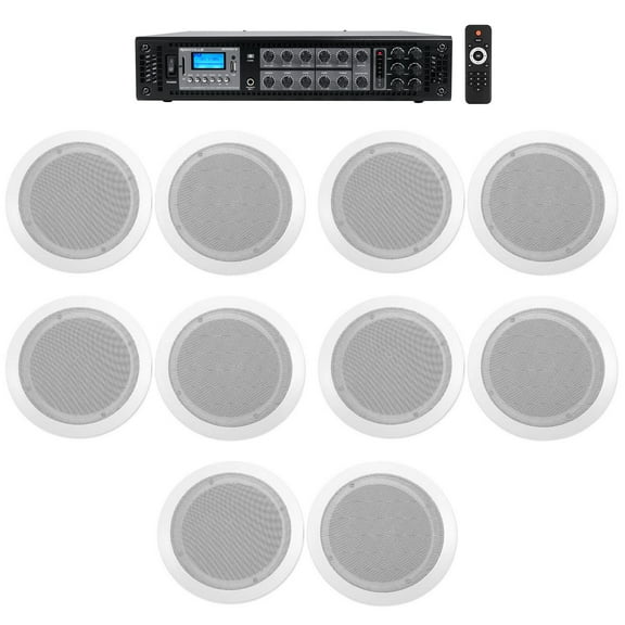 6-Zone Home Audio System 10) White Ceiling Speakers Bedroom/Living Room/Bathroom