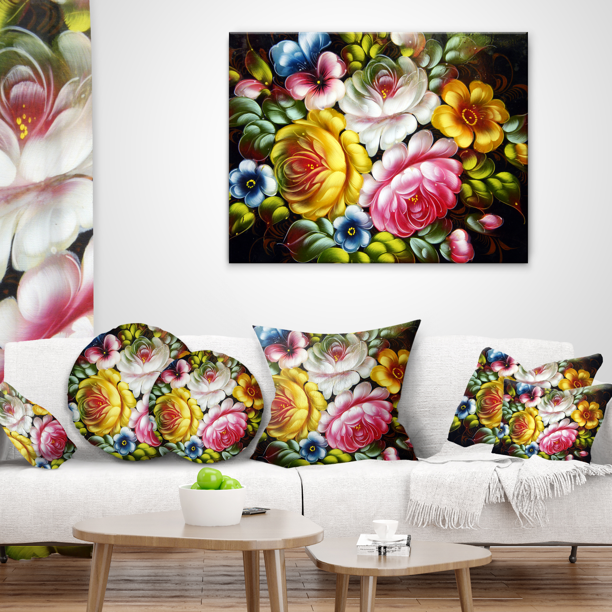 Designart Digital Flower Bouquet - Floral Throw Pillow - 16x16