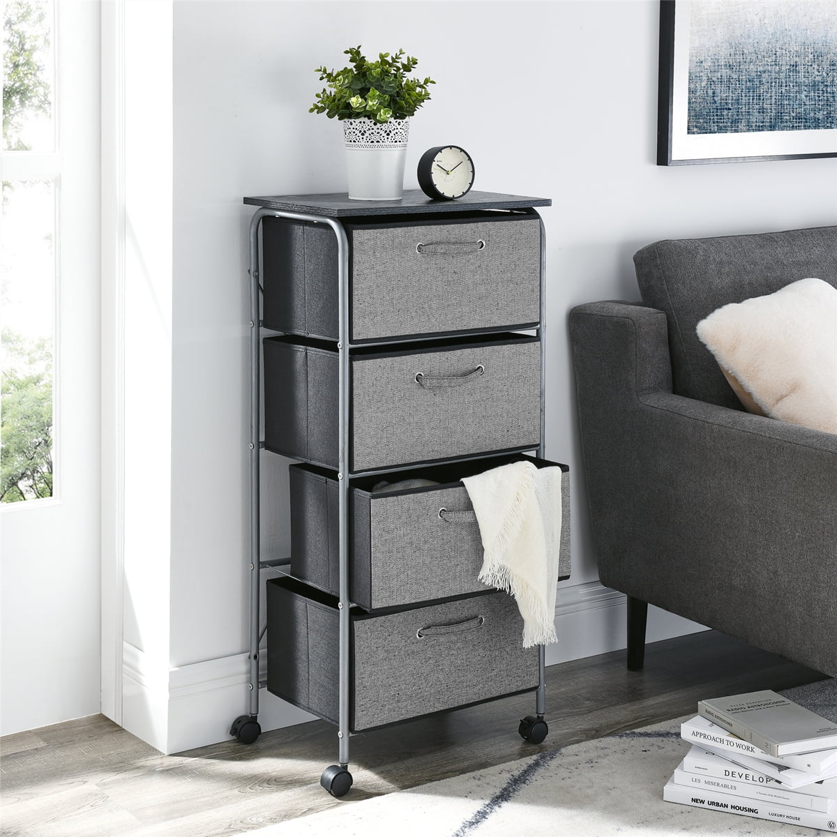 Private Jungle 4 Drawers Fabric Dresser Storage Tower Shelves with MDF Top,Organizer Unit for Bedroom,Closet,Entryway,Hallway,Nursery Room,Grey Private Jungle 4 Drawers Fabric Dresser Storage Tower Shelves with MDF Top,Organizer Unit for Bedroom,Closet,Entryway,Hallway,Nursery Room,Grey
