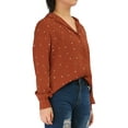 thumbnail image 4 of DARING DIVA Women's Notched Lapel V Neck Heart Polka Dots Shirt XS Brown Red, 4 of 7