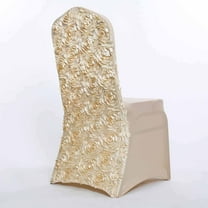 Balsa Circle 10 Champagne Satin Raised Roses Spandex Stretchable Banquet Solid Chair Covers Slipcovers