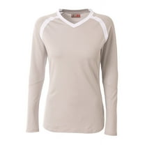 A4 Ace Long Sleeve Volleyball Jersey For Women in Silver/White | NW3020