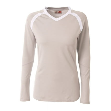 A4 Ace Long Sleeve Volleyball Jersey For Women in Silver/White | NW3020