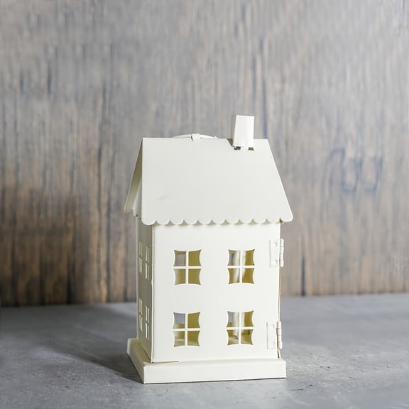 White House Candle Holder Lantern, Hollow Metal Village House Decor, Table Centerpiece & Mantel Decoration for Holiday, Spring, Wedding Table Decor and Seasonal Display (Small)