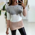 thumbnail image 1 of WREESH Woman Tops O-Neck Long Sleeve Loose Knit Sweater Hedging Sweater Blouse, 1 of 6
