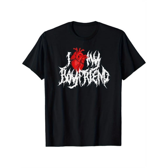 Women's Goth Metal I Heart My Boyfriend Anatomical Graphic T-Shirt