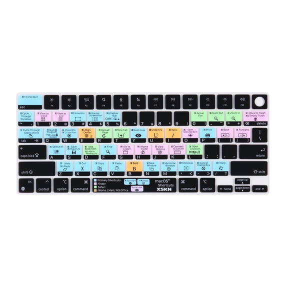 XSKN macOS US Layout Shortcuts Silicone Keyboard Cover Skin for 2021-2023 Released MacBook Pro 14 inch Macbook Pro 16 inch 2022-2024 Macbook Air 13.6/15.3 inch with Touch ID M1 M2 M3 Chip