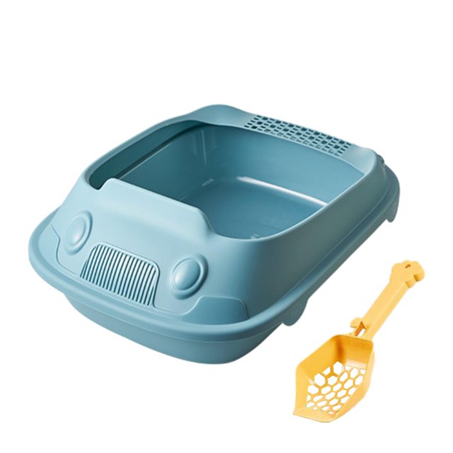 Caja de arena para gatos con pala, inodoro duradero para gatos, bandeja de arena para mascotas con parte abierta para todo tipo de arena para , Azul 37x51x19,5cm Azul 37x51x195cm