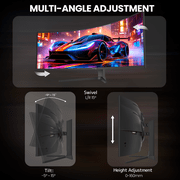 CRUA 49 Curved Gaming Monitor | DQHD(5120 * 1440), 144Hz/165Hz, 1500R, 32:9, AMD FreeSync, 120% sRGB, Height Adjustable Ultra-Wide Computer Monitors, HDMI 2.1 & DP 1.4, Wall Mount Install- Black