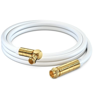 Maximm RG6 COAXIAL Cable with Angled Connector - Quad Shielded, 4ft White Non-Oxygen Copper Cable Wire for TV, Internet