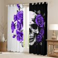 thumbnail image 2 of Manfei Spooky Skeleton Curtains Pack of 2 (42x84 Each),Gothic Theme Curtains Blackout,Purple Flower Floral Bedroom Curtains For Men Women,Super Cozy Room Decor, 2 of 6
