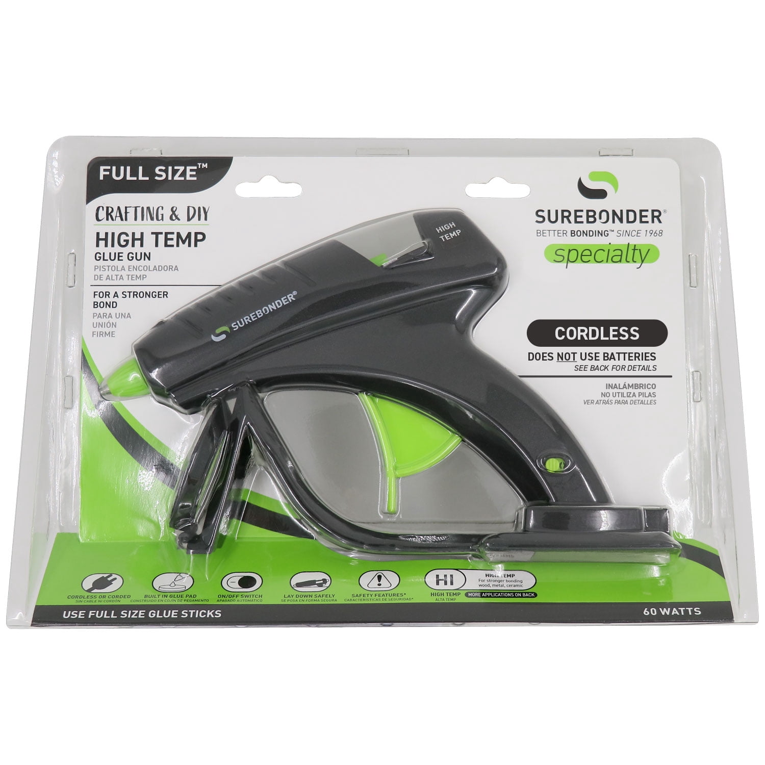 Surebonder High Temperature Corded/Cordless Black/Green Full Size 60 Watt Hot Melt Glue Gun