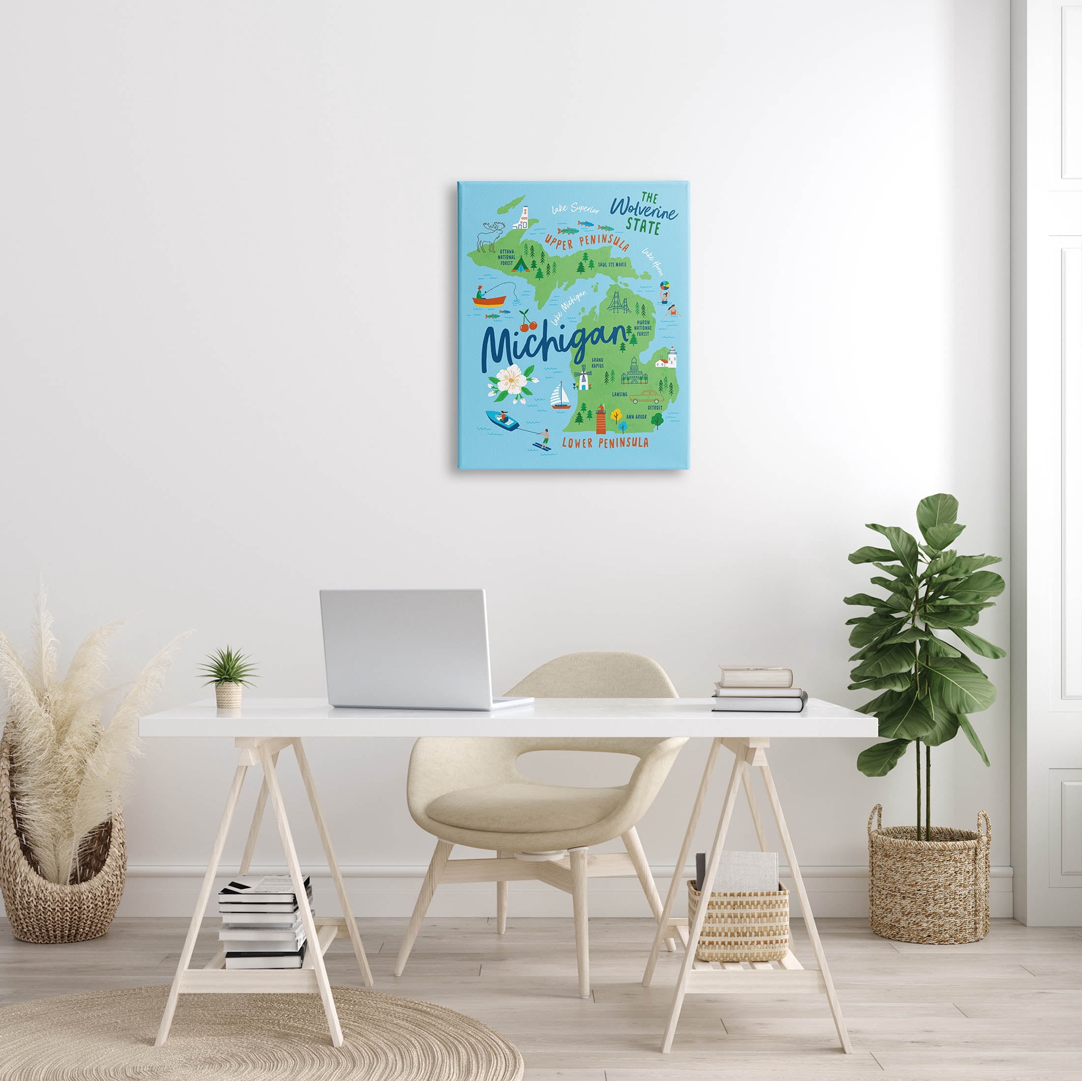 Stupell Industries Everyday Michigan Illustrated Map Graphic Art Gallery Wrapped Canvas Print Wall Art, Design by Nina Seven
