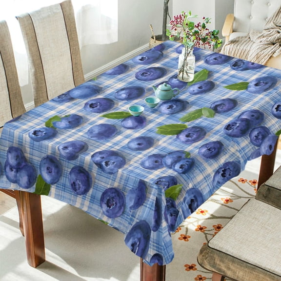 Wobogo Blueberry Gingham Square Tablecloth 54×54in Polyester Fabric Tablecloth Washable Dust Resistant Wrinkle Resistant