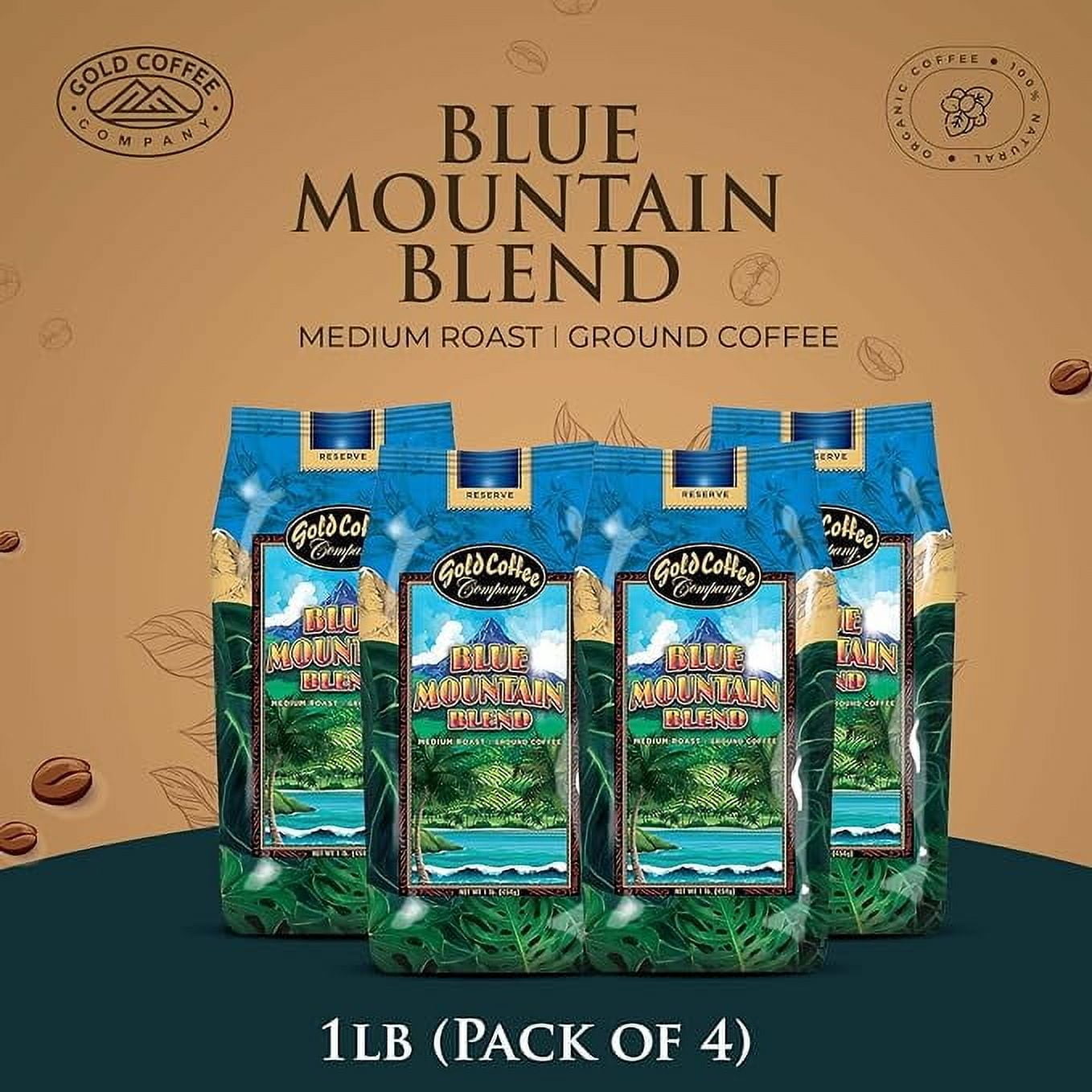 Gold Coffee Company Blue Mountain Blend Ground Roasted Coffee, 1lb (Pack of 4)