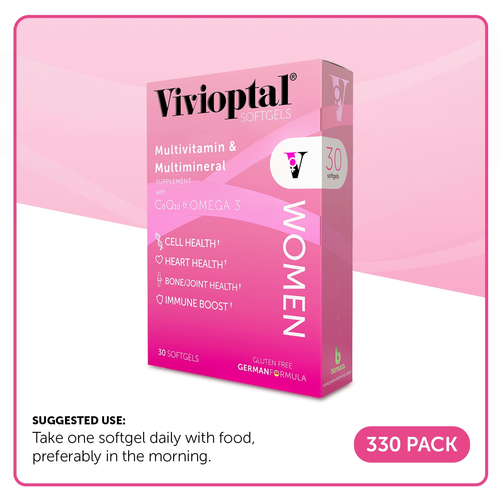 Vivioptal Women, 30 Softgels (330 Units), CoQ10 & Omega-3, Multivitamin & Multimineral, Gluten Free, German Formula