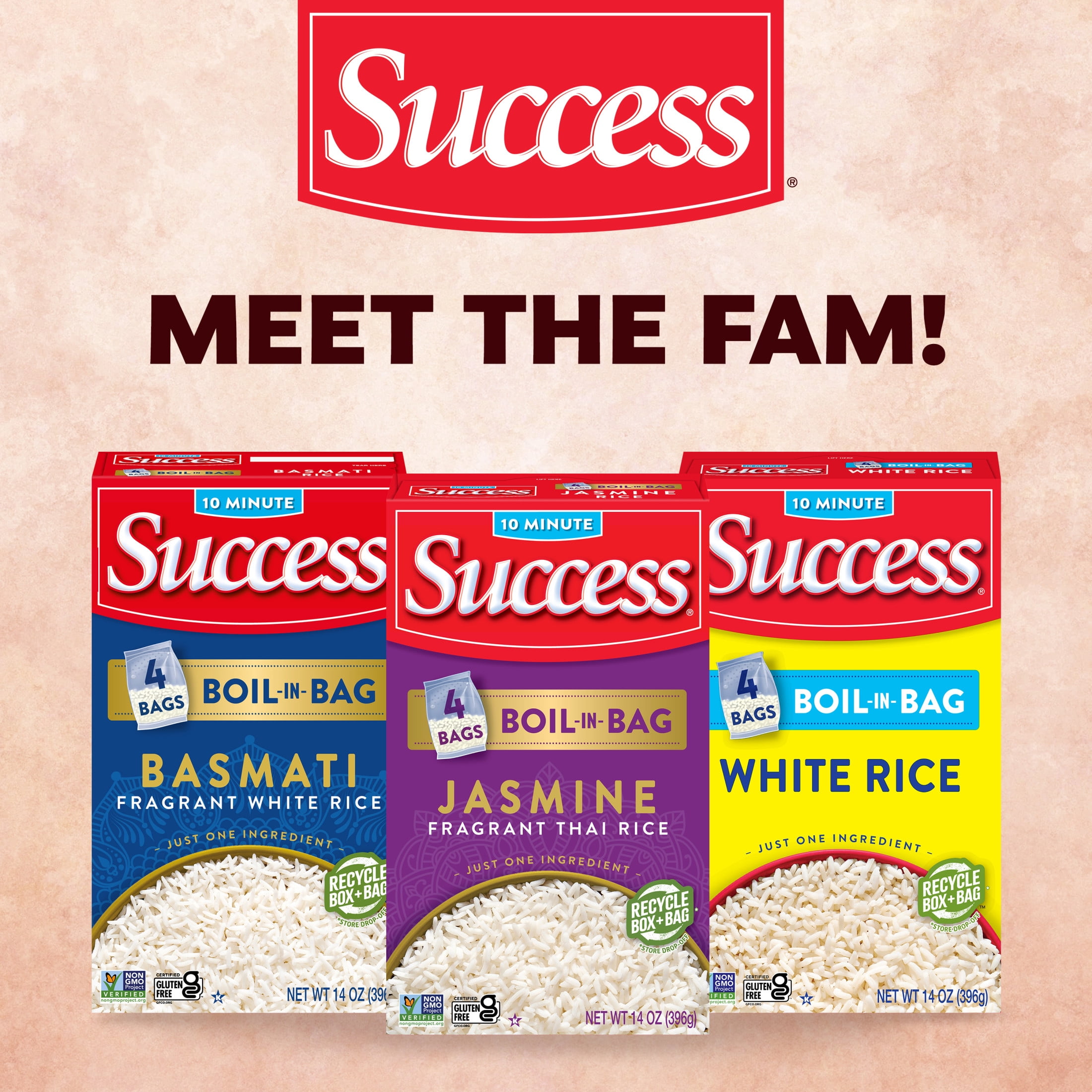 (12 pack) Success Boil-in-Bag Brown Rice, Gluten Free, Non-GMO, 14 oz Bags, 4 Count