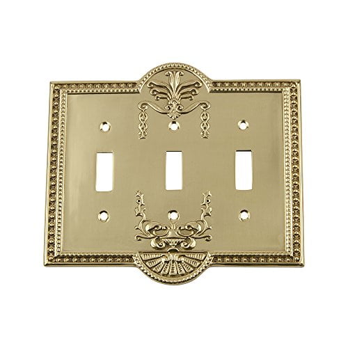 Nostalgic Warehouse 720072 Meadows Switch Plate with Triple Toggle, Unlacquered Brass