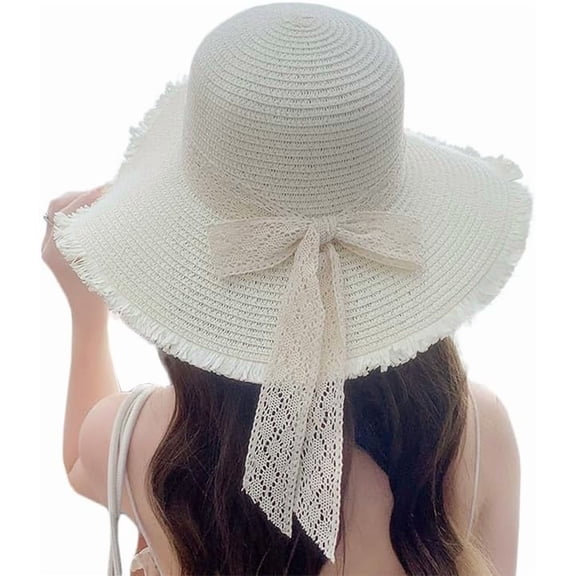 YooGuoGuo Women Foldable UV Protection Bowknot Wide Brim Floppy Beach Sun Visor Hats Breathable Summer Straw Hat