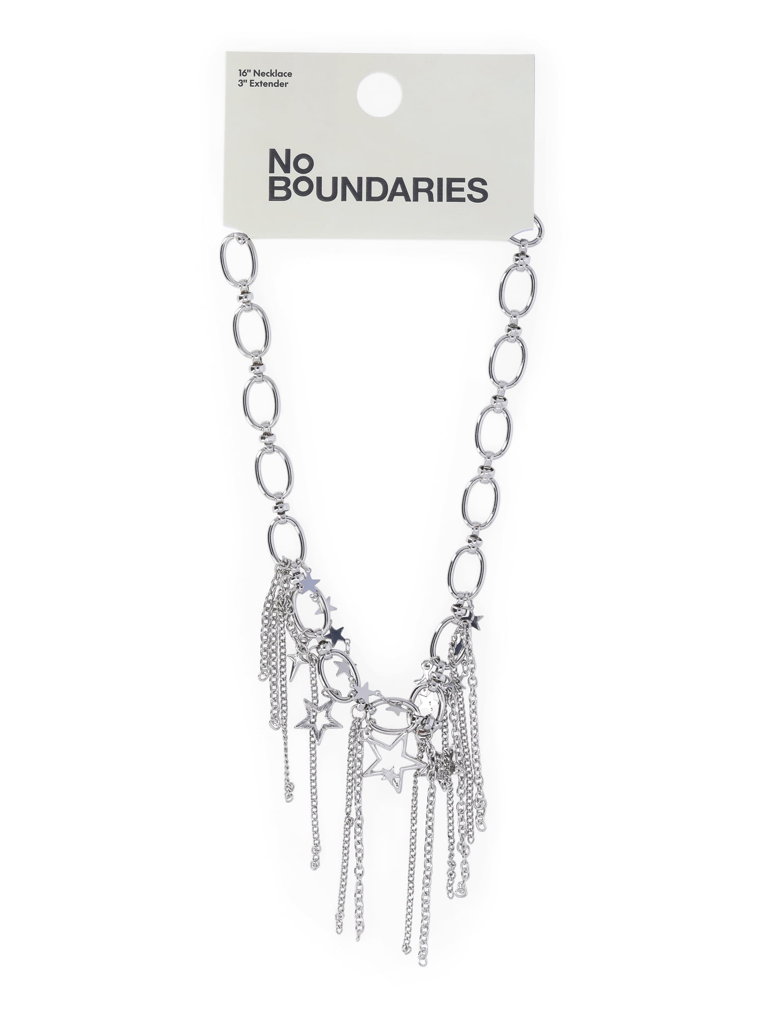 No Boundaries Fringe Necklace with Stars Silver Rhodium for Female Adults and Teens
